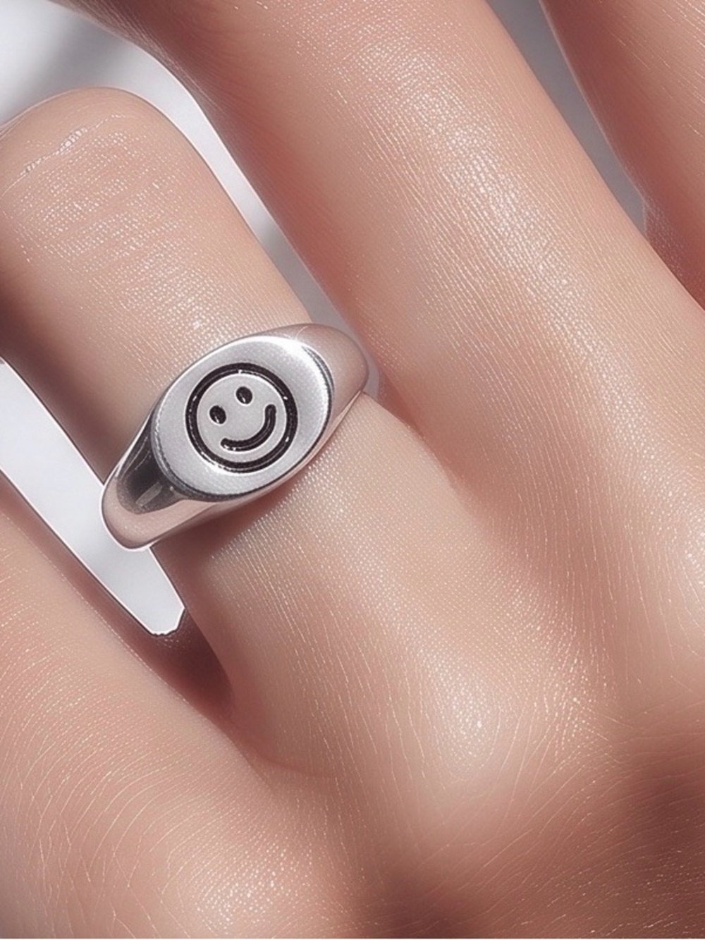 2393-82 925 Sterling Silver Smiley Face Adjustable Signet Ring